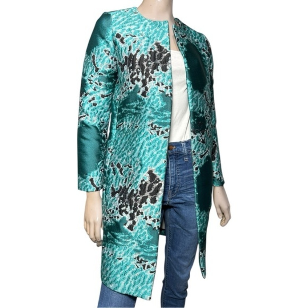 Catherine Gee Women’s Size S Blue Black Long Sleeve Open Front 3/4 Jacket